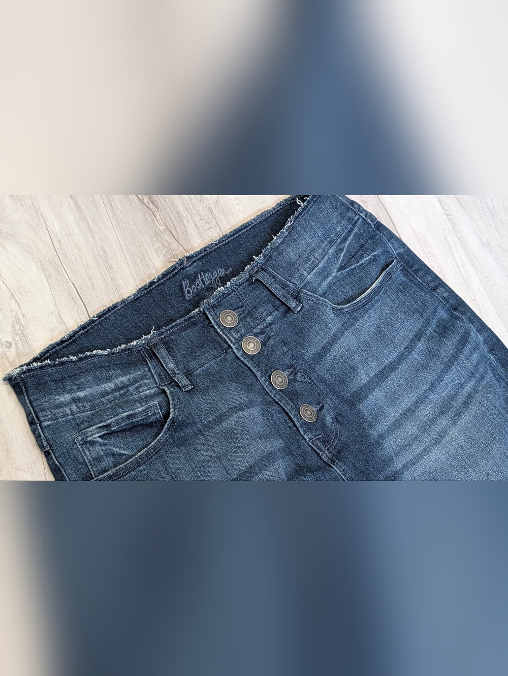 Bootlegger Skinny High Button Fly Frayed Denim Jeans 30x28